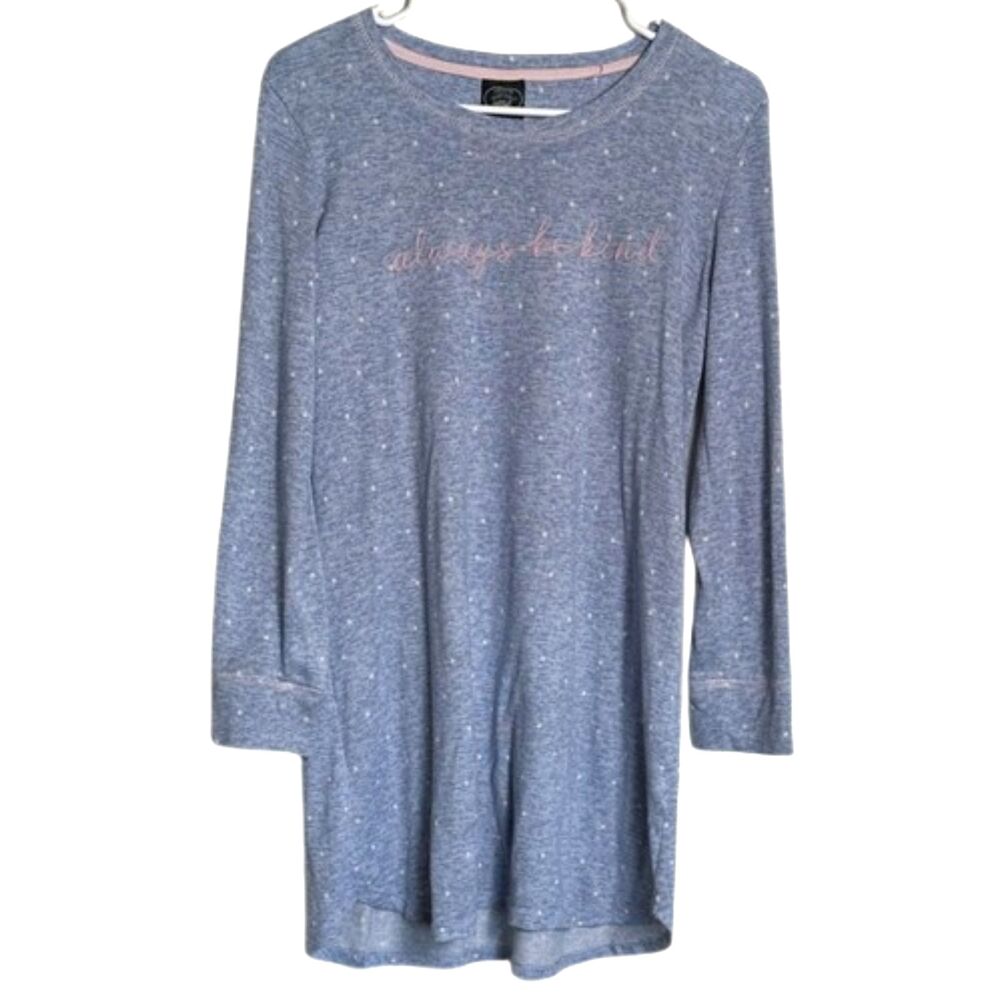 Laura Ashley Womens Long Sleeve Nightgown Always Be Kind Large Polka Dot Blue